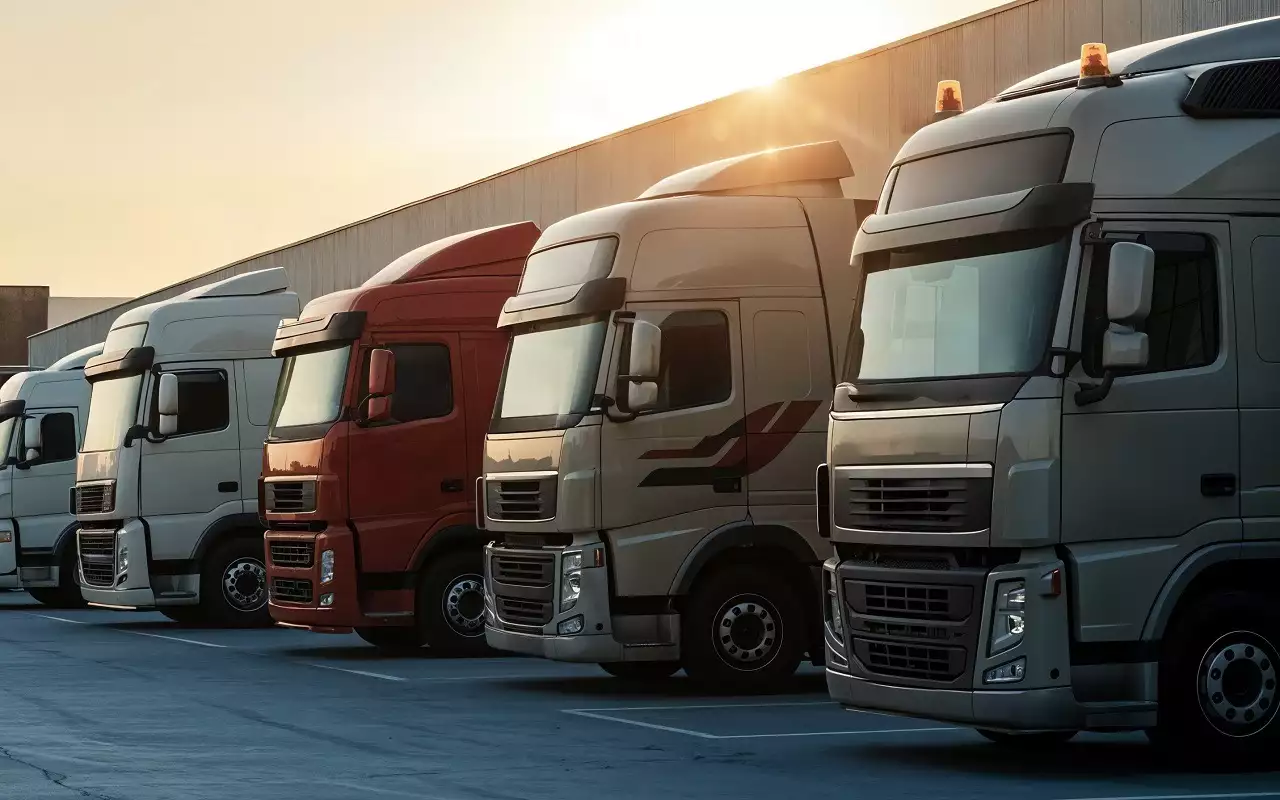 Водитель с планшетом на фоне грузовика